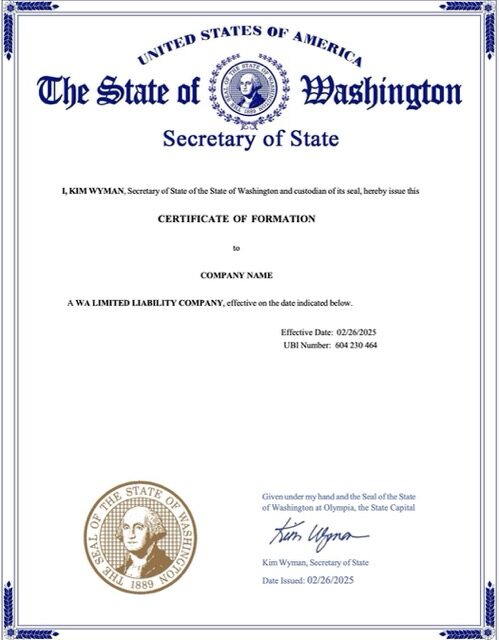 USA certificate of formation Word and PDF template