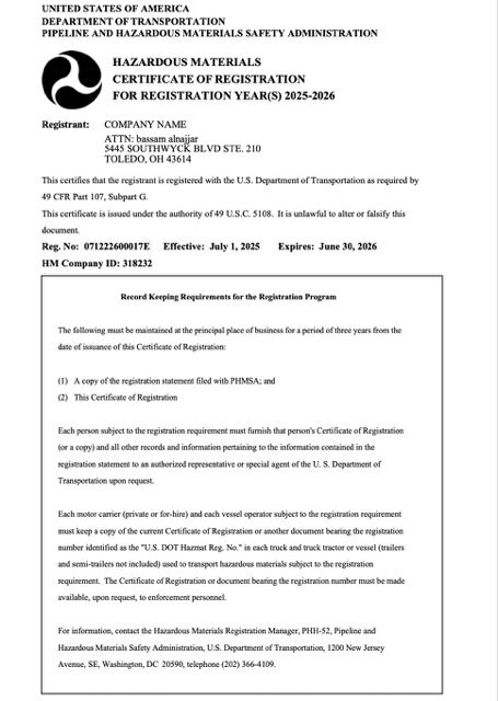 USA certificate of registration Word and PDF template, version 3