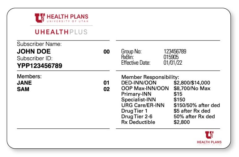 Utah health insurance card template in PSD format