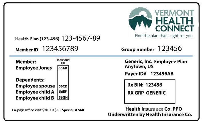 Vermont health insurance card template in PSD format