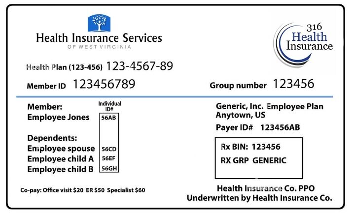 West Virginia health insurance card template in PSD format