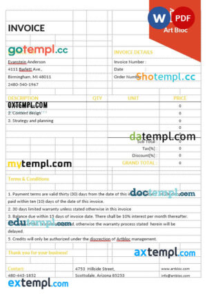 sample Art Director Invoice template in word and pdf format download