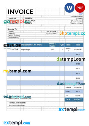 sample Artist Invoice template in word and pdf format download