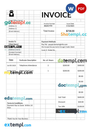 sample Attorney Invoice template in word and pdf format download