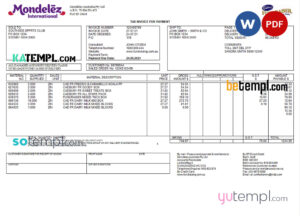 sample Australia Mondelez Holdings Pty Ltd invoice template in Word and PDF format, fully editable download