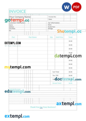 sample Auto repair invoice template in word and pdf format download