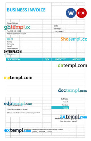 sample Basic business invoice template in word and pdf format download