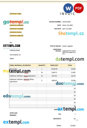 sample Basic IT Invoice template in word and pdf format download
