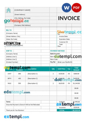 sample Basic proforma invoice template in word and pdf format download
