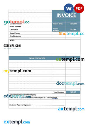 sample Basic service invoice template in word and pdf format download
