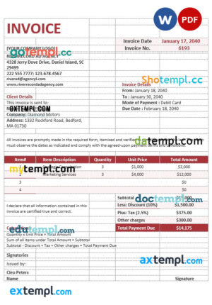 sample Blank Advertising Agency Invoice template in word and pdf format download