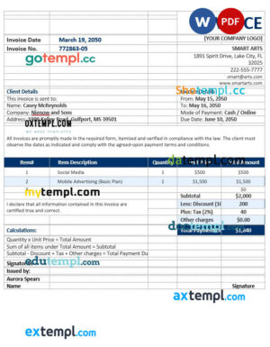 sample Blank Agency Invoice template in word and pdf format download