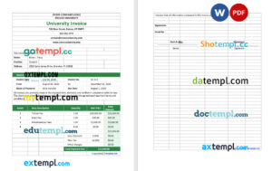 sample Blank University Invoice template in word and pdf format download