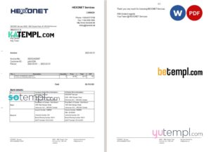 sample Canada Hexonet Services invoice Word and PDF template, 2 pages download