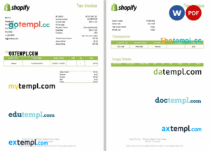 sample Canada Shopify tax invoice template in Word and PDF format, fully editable download