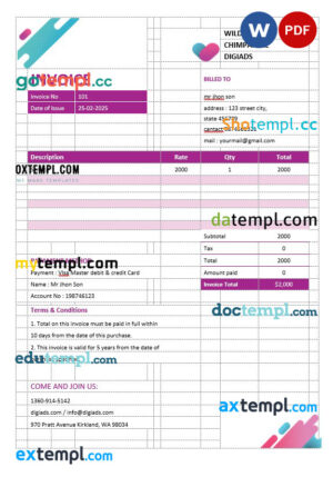 sample Digital Advertising Agency Invoice template in word and pdf format download