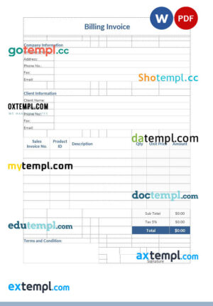 sample Dining Invoice template in word and pdf format download
