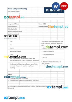 sample Dj invoice template in word and pdf format download