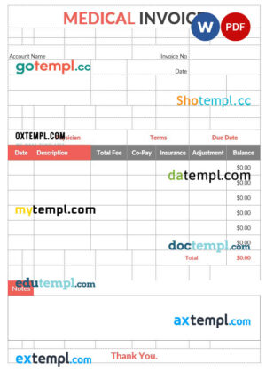 sample Editable Medical Invoice template in word and pdf format download