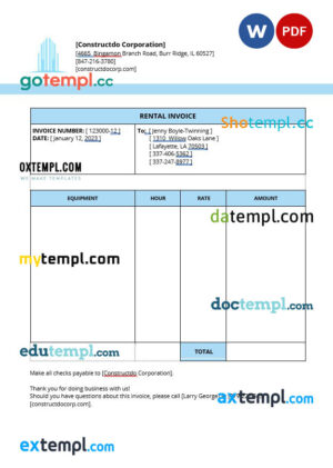 sample Equipment Invoice template in word and pdf format download