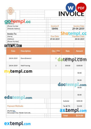 sample Exterior Design Invoice template in word and pdf format download