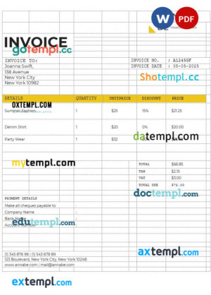 sample Fashion Designer Invoice template in word and pdf format download