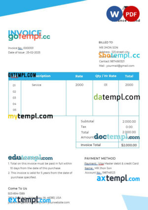 sample Finance Consultant Invoice template in word and pdf format download