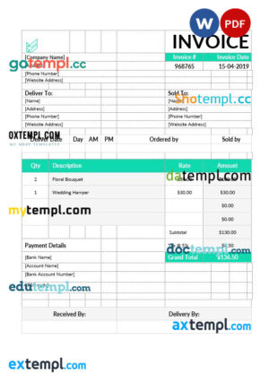 sample Flower Shop Invoice template in word and pdf format download