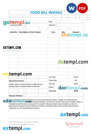 sample Food Bill Invoice template in word and pdf format download