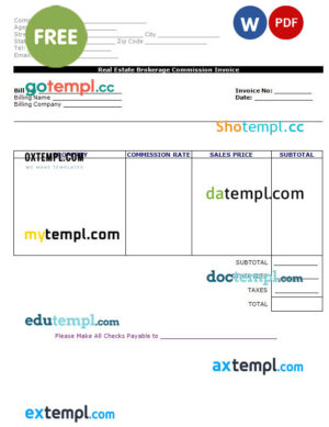 sample Real Estate Brokerage Commission Invoice template in word and pdf format download
