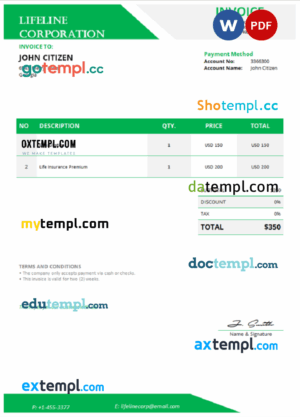 sample Georgia Lifeline Corporation invoice template in Word and PDF format, fully editable download