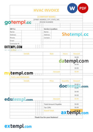 sample Hvac invoice template in word and pdf format download
