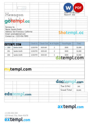 sample Hostel Invoice template in word and pdf format download