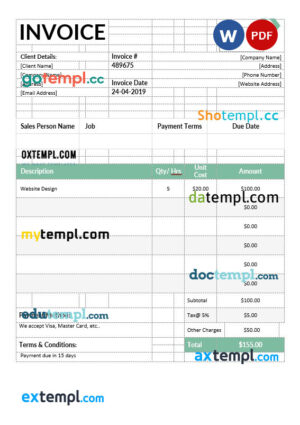 sample IT Services Invoice template in word and pdf format download