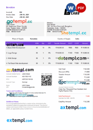sample India Foobar Labs Information Technology Company invoice template in Word and PDF format, fully editable, version 2 download