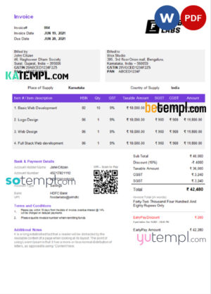 sample India Foobar Labs Information Technology Company invoice template in Word and PDF format, fully editable, version 1 download