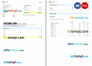 sample Ireland Microsoft Ireland Operations Limited invoice Word and PDF template, 2 pages download