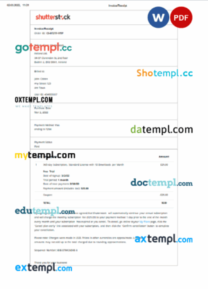 sample Ireland Shutterstock invoice template in Word and PDF format, fully editable download