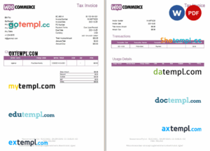 sample Ireland WooCommerce tax invoice template in .doc and .pdf format, fully editable download