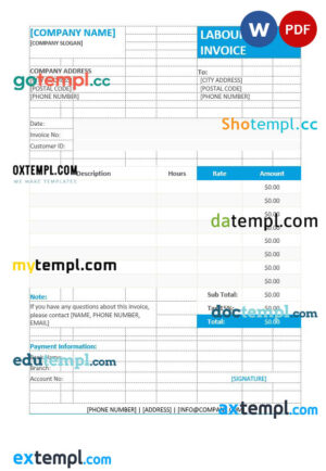sample Labour Invoice Format template in word and pdf format download