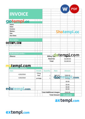 sample Legal Service Invoice template in word and pdf format download
