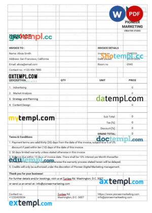 sample Kindergarten School Invoice template in word and pdf format download