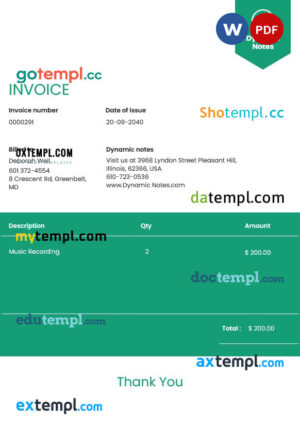 sample Music Production Invoice template in word and pdf format download