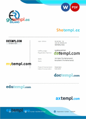 sample Netherlands ERLANO B. V. company payment invoice template in Word and PDF format, fully editable download