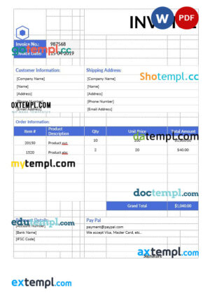 sample Non Tax Invoice template in word and pdf format download