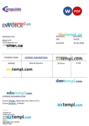 sample Online Courses Invoice template in word and pdf format download