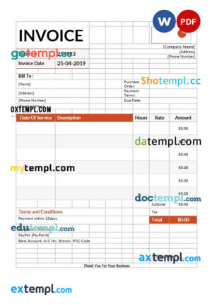sample Payment Invoice template in word and pdf format download