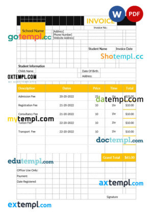 sample Preschool Education Invoice template in word and pdf format download