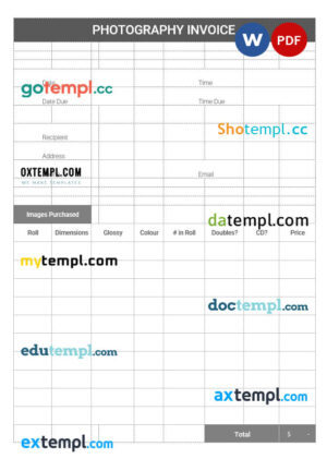 sample Printable Photography Invoice template in word and pdf format download