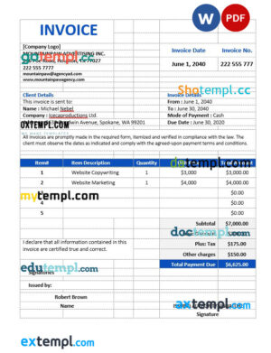 sample Professional Advertising Agency Invoice template in word and pdf format download